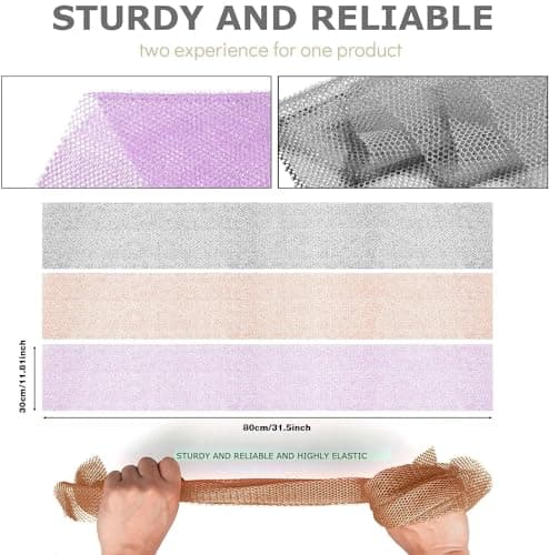 UJFQBH 3 Pieces African exfoliating net African Net Long Net Bath Sponge Exfoliating Shower Body Scrubber Back Scrubber Skin Smoother,Great for Daily Use (Purple、Gray、Brown) - Thumbnail 3