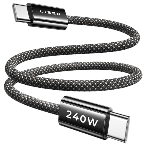 LISEN 240W Short USB C Cable, USB C to USB C Cable for iPhone 17 16 15 Pro Max iPad MacBook Pro Samsung S25 PS/2 Cable, 1.6FT/2 Pack/Black