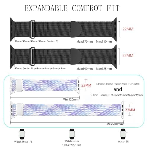 Compatible with Apple Watch Bands, Magnetic Clasp Watch Bands for Women and Men 38mm 40mm 41mm 42mm 44mm 45mm 46mm 49mm, for iWatch Bands Ultra/Ultra 2 SE Series 10 9 8 7 6 5 4 3 2 1, Stainless Steel & Nylon - Thumbnail 2
