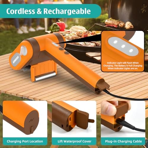 Electric Rechargeable Grill Brush,Grill Cleaner for Outdoor Grill with 800 RPM Motor - Bristle-Free Stainless Steel Grill Cleaner with LED Light for BBQ, Heavy Duty Grill Cleaning Tool (Champagne) - Thumbnail 6