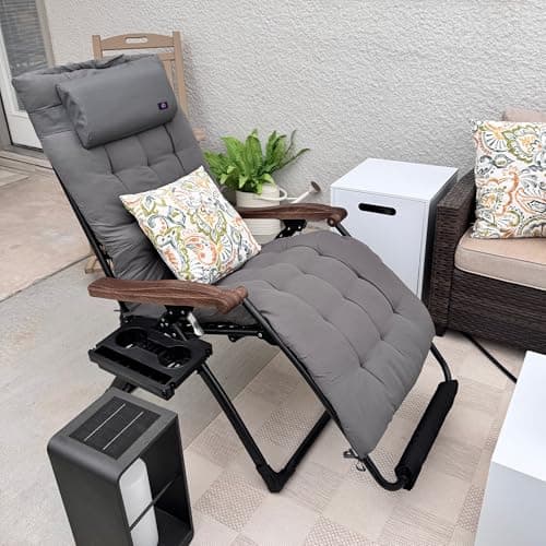 PURPLE LEAF Oversized Outdoor Reclining Chair Patio Zero Gravity Chaise Lounge Folding Chair with Removable Cushion Adjustable Headrest for Lawn Camping Beach Pool Grey - Image 1