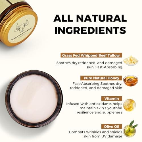 Lopeie Beef Tallow for Skin - Organic Grass Fed Whipped Moisturizer with Honey Balm, Natural Hydrating Cream for Face & Body, Relief for Dry & Sensitive Skin (4.23oz, Unscented) - Thumbnail 3