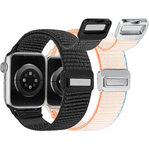 Crodi 2 Packs Nylon Loop Sport Bands Compatible with Apple Watch Band 38/40/41/42mm Women Men, Strong Magnetic Adjustable Straps for iWatch Series 11 10 9 8 7 6 5 4 SE/Ultra 3 2 1, Black&Starlight