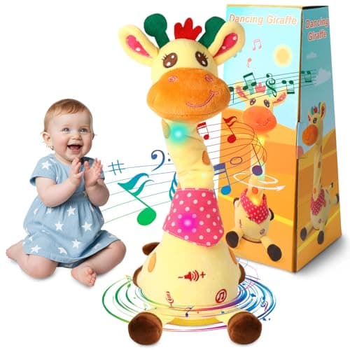 MIAODAM Dancing Giraffe Toy Stuffed Plush, Musical Baby Toys Singing 10 Children's Song Repeats What You Say, Cute Interactive Talking Giraffe Gift for Baby and Kids 1-3 Years Old - Image 1