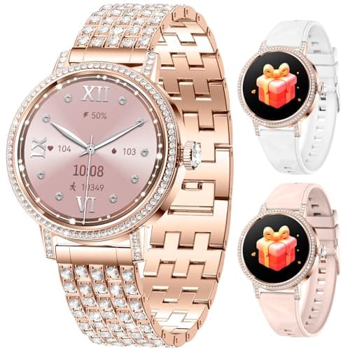 Valentines Day Gifts for Women Smart Watches with Diamonds，Bluetooth Calls(Answer&Make)，1.27" HD Screen Smart Watch，Sleep/Heart Rate，Smartwatch Compatible with Android & iOS , Multiple Sports Modes - Image 1