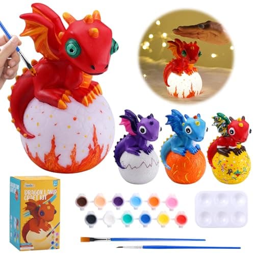 JMMICO Paint Your Own Dragon Lamp Craft Kit, Dragons Crafts DIY Night Light, Dragon Gifts for Girls Boys, Arts and Crafts for Kids Ages 8-12, Painting Kit for Kids 6+ - Image 1