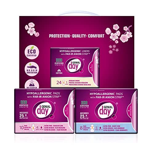 Hypoallergenic Mixed Kit with FAR-IR Anion Strip, Breathable, Vegan and Eco-Certified, Ultra Thin with Wings, Count (30 Regular, 96 Liners, 16 Heavy)