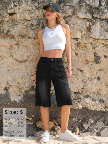 EXLURA Women Baggy Jeans Jorts Wide Leg Y2K Denim Bermuda Shorts 2026 Summer Trendy Knee Length Hot Short Streetwear Outfits - Thumbnail 5