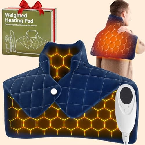 Blue Weighted Heating Pad for Neck Shoulders and Back, Valentines Day Gifts for Him Men Husband, Birthday Gifts for Men Dad, Instant Electric Heated Blanket with 9 Heat Options 4 Auto-Off Timer, Navy - Image 1