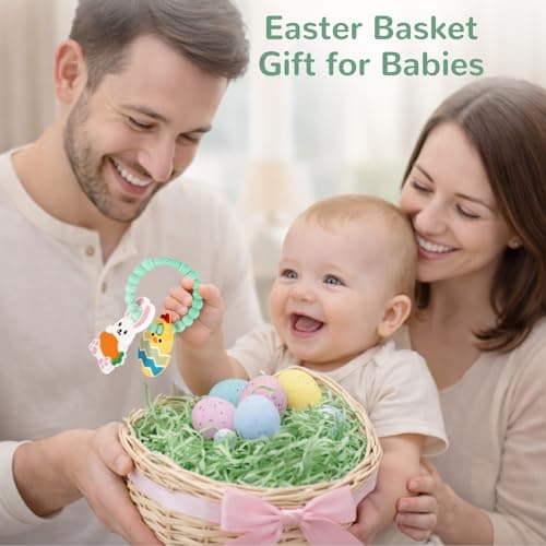 Easter Teething Ring for Baby, Bunny Carrot & Chick Egg Silicone Teether Bracelet, Sensory Chew Toys for Newborns & Infants 3–12 Months, Easter Basket Stuffers for Toddlers, Baby First Easter Gift - Thumbnail 6