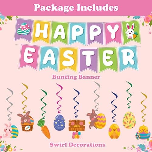 Easter Decorations - 19 Pack Hanging Swirls, Easter Banner - Easter Decorations Garland Easter Accessories Party Favors for Home Door Birthday | Easter Decor - Thumbnail 2