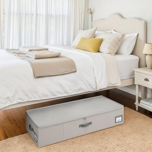 GRANNY SAYS 7.5" Foldable Underbed Storage Box with Lid, 82L Large Under Bed Storage Containers with Reinforced Bottom for Comforters & Blankets, High Capacity Seasonal Bedding Organizer, 2 Pack,Grey - Thumbnail 6