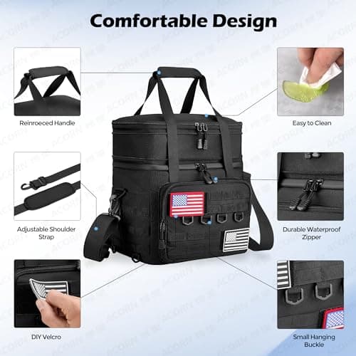 DOLOPL Lunch Box for Men, Black Insulated Expandable Lunch Bag for Men/Women, 16L Large Tactical Leakproof Waterproof Cooler Lunch Bag With Adjustable Shoulder Strap for Outdoor, Picnic, Office - Thumbnail 4
