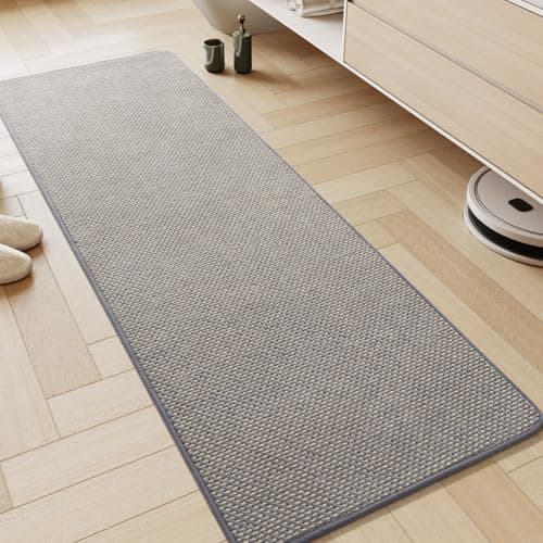 AMOAMI Chenille Bath Mat Super Absorbent Bathroom Mat Quick Dry Low Pile Bath Mats for Bathroom Washable Rubber Backed Bathroom Runners Fit Under Door, Front of Bathtub, Sink, LIGHTGREY&Beige 24"x70" - Image 1