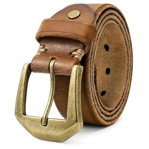 OZNDAS Genuine Brown Leather Belt for Men Women Handmade Heavy-Duty Work Belt Leather Men's Belts | Jeans/Casual/Christmas Gifts - Image 1