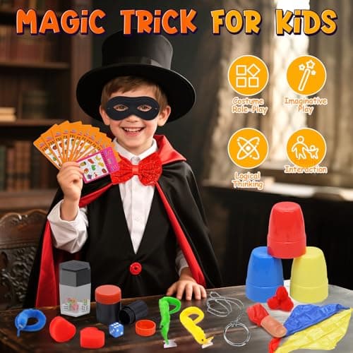 Skirfy Magic Kit,Magician Costume for Pretend Play, Magic Tricks for Kids Age 6-8, Magic Set for Beginners Boys Girls Birthday Gift 6 7 8 9 10 11 12 - Thumbnail 2