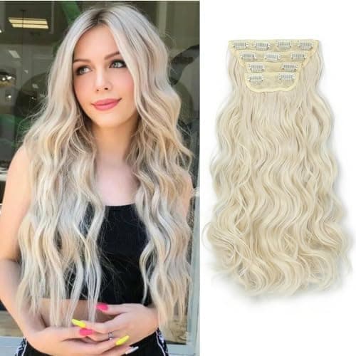 MEZIRU 4Pcs Hair Clip in Extensions long Thick Hair Extensions Clip ins Double Weft Natural Hair Extensions 20 Inch for Women Full Head Synthetic Extensions (Platinum Blonde) - Image 1