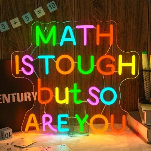 Classroom LED Sign Math Is Tough But So Are You Neon Sign for Wall Decor Math Lights Up Sign for Classroom Library Bedroom Reading Neon Signs LED Gifts for Art Teachers Teens - Image 1