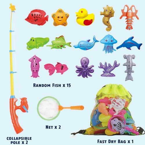 CozyBomB™ Magnetic Fishing Toys Game Set for Kids | Water Table Bathtub Kiddie Pool Party Pole Rod Net, Outdoor Plastic Floating Fish, Toddler Bath Color Ocean Sea Animals Birthday Gift Age 3-5 6 4-8 - Thumbnail 2