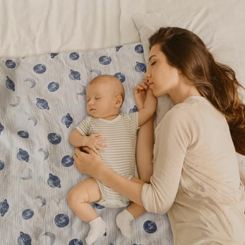 GLLQUEN BABY Blankets for Unisex Boys Girls, 2-Pack Muslin Cotton Front Soft and Breathable, and Dotted Fleece Backing, Printed Bed Nursery Minky Blankets for Toddler Newborn, Space, 30 x 40 inches - Thumbnail 2
