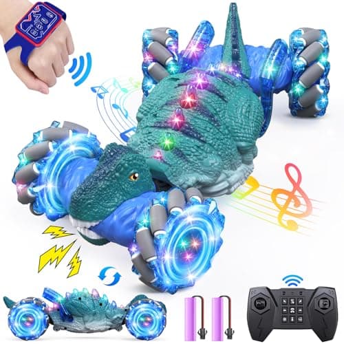 OSIMILY Remote Control Car,Dinosaur Toys car for Kids,2.4GHz LED Gesture Sensing RC Car,4WD Rotation RC Stunt Car with Lights and Music,Dino Toys for Kids Ages 3 4 5 6 7 Gifts for Boys Girls(Blue) - Image 1