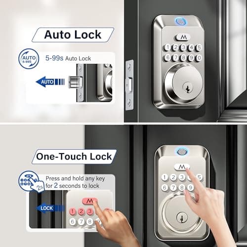 Fingerprint Door Lock - Keyless Entry Door Lock, Electronic Keypad Deadbolt, Smart Locks for Front Door - Auto Locking, Biometric,One-time Codes,Easy to Install (Satin Nickel) - Thumbnail 5