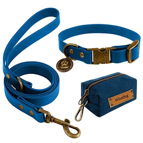 Wisedog Waterproof Dog Collar and Leash Set, Adjustable Puppy Collar with Cute Tag 6FT Dog Leash with Poop Bag for Small Medium Large Dogs (XL, Blue)
