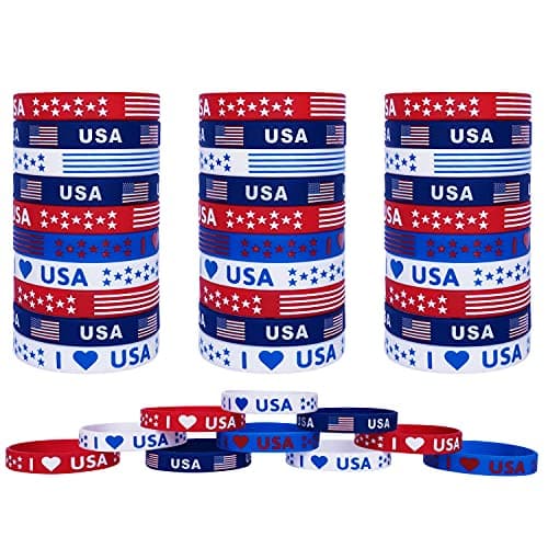 JAKADYUKS American Flag Silicone Bracelet 40Pcs, Fourth 4th of July Patriotic Party Favors, Memorial Day Veterans Day Wristband, USA Red White and Blue Decorations - Image 1