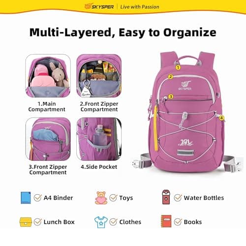 SKYSPER Kids Backpack 18L Children School Bag Child Boy Girl Pack Ages 4-8 for Traveling Day Trips Classes(Purple) - Thumbnail 2