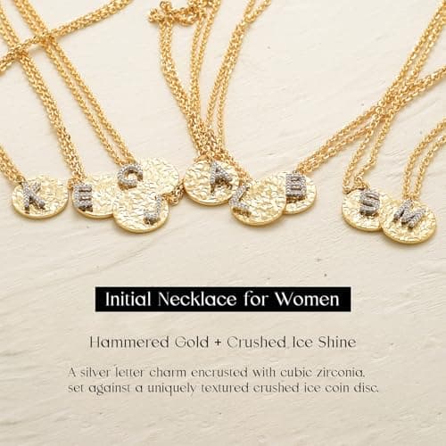 MYEARS Initial Necklace for Women Gold Round Hammered Crushed Ice Coin Disc Pendant with Cubic Zirconia Silver Letter S Charm 14K Simple Dainty Thick Chain Alphabet Personalized Gift Jewelry - Thumbnail 4