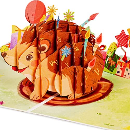 Paper Love Frndly 3D Birthday Pop Up Card, Birthday Hedgehog, Handcrafted - 100% Recycled and Eco-Friendly, 8" x 6" Cover - with Removable Note Card