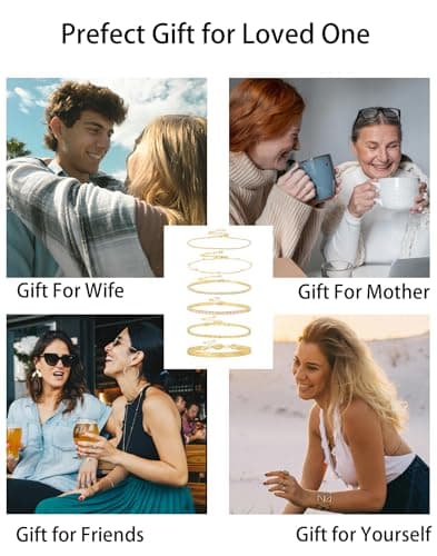 Gold Bracelets for Women 14K Gold Plated Stack Trend Bracelets Charm Paperclip Chain Cuban Link Layered Waterproof Bracelet Dainty Bracelet for Women Jewelry Gifts (6Pcs Gold) - Thumbnail 4