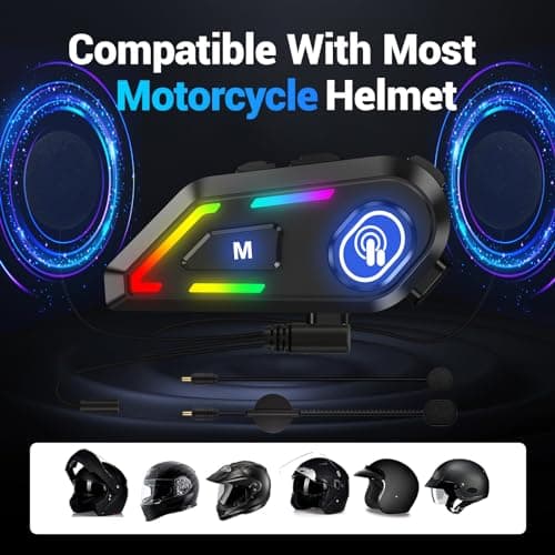 Helmet Bluetooth Headset with RGB Lights for Riders, Helmet Speakers with Dual Mics, Hands Free Calling/Music/IPX5/Noise Cancellation/Wake Up Siri/Multipoint Connection, Compatible with All Helmets - Thumbnail 5