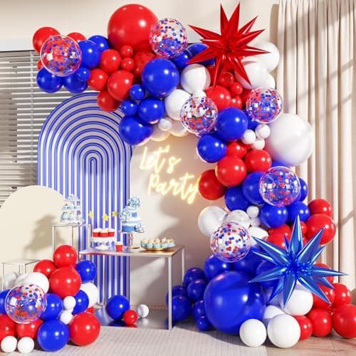 Red White and Blue Balloon Garland Arch Kit, 140Pcs Blue Red White 4th of July Balloons for Patriotic Decorations 4th of July Memorial Day Graduation Baseball Birthday Party Decorations - Image 1