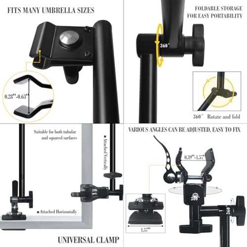 DUOUPA Adjustable Sun Umbrella with Clamp Clip - 53" UPF 50+ Portable Folding Umbrella for Patio, Beach Chairs, Camping, Wheelchair & Outdoor Use (Wine Red 53"/Type A - Thumbnail 4