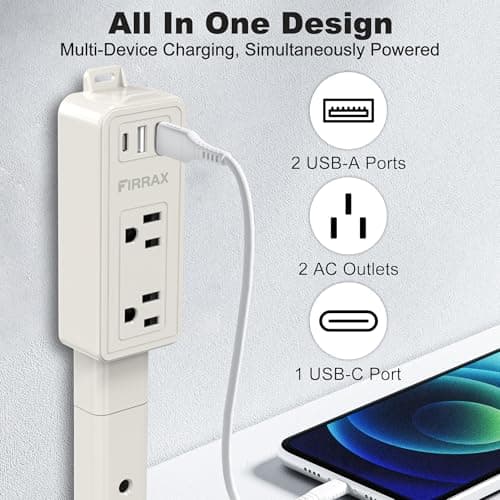 Extendable Outlet Extender Stick, Plug Extension with 2 AC + 2 USB-A + 1 USB-C Ports, 6"-35" Adjustable Length, 360° Rotatable, Fireproof Power Expander for Couches, Nightstands - 2 Pack - Thumbnail 2