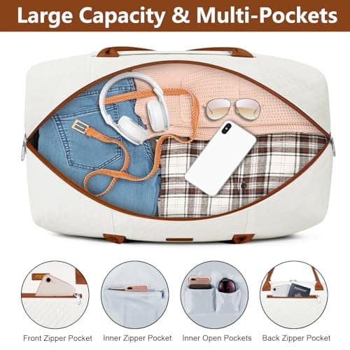 Weekender Bag for Women Travel Duffel Bag - Carry On Overnight Bag with Shoe Compartment Large Nylon Duffle Tote 21.5" for Traveling Business Weekend Trip 3Pcs Set - Thumbnail 3