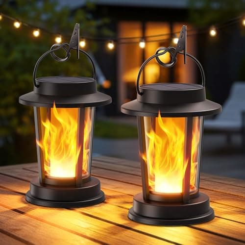 WdtPro Solar Lanterns Outdoor Waterproof, Upgraded Flickering Flame Solar Lights Outdoor, Solar Powered Lanterns Decorative, Hanging Solar Lantern for Patio Garden Yard Path Porch Tree Decor 2 Pack
