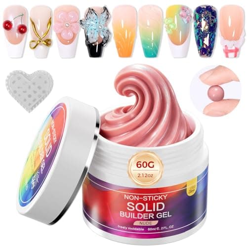 GELLAKTIK 60g Solid Builder Nail Gel with 3D Sculpting Mold, Non-Sticky Hand Carving Gel for Nail Art Extension - Hard Gel for DIY & Salon, UV/LED Cured, Large Capacity (Nude) - Image 1