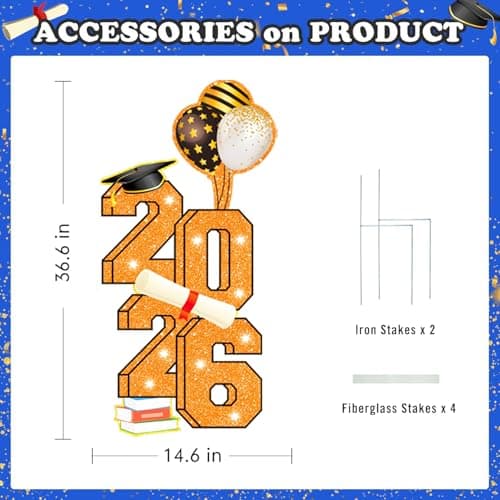 3.5FT Large Class 2026 Graduation Yard Sign Yard Decorations Congrats Graduation Lawn Signs 2026 Grad Yard Signs with Stakes for Outdoor Indoor Congrats Graduation Party Decoration Supplies - Thumbnail 2