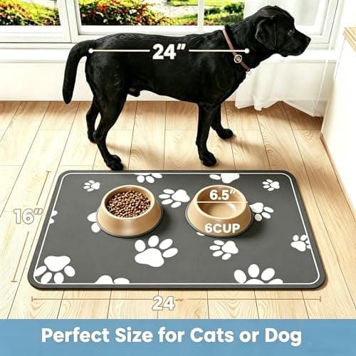 Pet Feeding Mat Absorbent Dog Placemat for Food and Water 24"x 16" - Thumbnail 4
