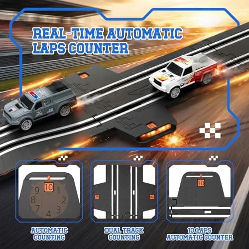 9.86ft 2-in-1 Slot Car Track Sets Toy - with 4 Cars, Battery or Electric Car Track Set with Dual Racing Game, Flash Circular Track, Lap Counter,Birthday Xmas Gifts Toys for Boys(S2-Raven) - Thumbnail 5