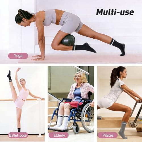 LETSHAKE Grippy Socks Woman, Pilates Socks Non Slip, Grip Socks Pilates for Yoga Ballet Workout Hospital（Black,White,Grey） - Thumbnail 6