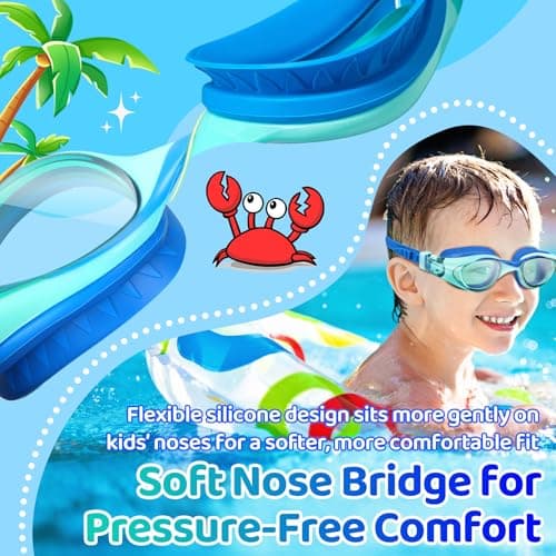 Vvinca Kids Swim Goggles for Boys Girls Age 6-14, Anti-Fog UV Protection Clear Swimming Goggles, Leak-Proof Kids Pool Goggles with Easy Side-Pull Adjustment for Toddler Youth Pool Water Swimming - Thumbnail 5