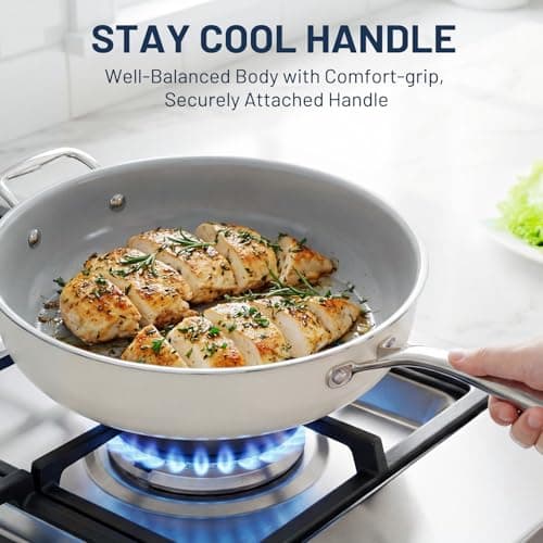 Kikcoin Nonstick Frying Pan with Lid - 12 inch Ceramic Deep Frying Pan for Cooking - 5 QT Large Saute Pan with Stay Cool Handle, Induction Ready, PFAS/PTFE/PFOA Free, All Oven/Dishwasher Safe - Thumbnail 6