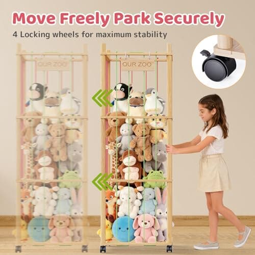 Stuffed Animal Storage & Organizer: Wooden Stuffed Animal Holder - 53.6" Stuffed Animal Zoo with Thicker Bands - Large Capacity Stuffy Storage for Playroom/Living Room/Nursery Room/Bedroom - Thumbnail 6