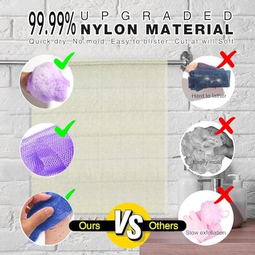 UJFQBH 3 Pieces African Bath Sponge African Net Long Net Bath Sponge Exfoliating Shower Body Scrubber Back Scrubber Skin Smoother,Great for Daily Use (Purple,Blue,Off-White) - Thumbnail 2