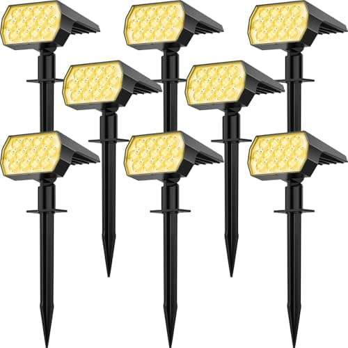 Fratink Solar Spot Lights Outdoor 8 Pack, IP65 Waterproof Solar Landscape Spotlights with 65 LEDs, 3 Lighting Modes Solar Garden Lights for Yard Pathway House Driveway (Warm White) - Image 1