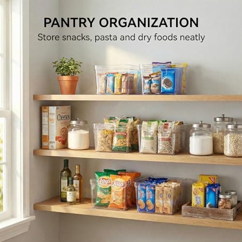 MOONEDGE 4-Pack Clear Plastic Storage Bins — Open-Top PET Organizers, 10" x 10" x 6" Storage Containers Ideal for Pantry, Fridge, Shelf and Counter Organization, Small Storage Bins for Home - Thumbnail 3
