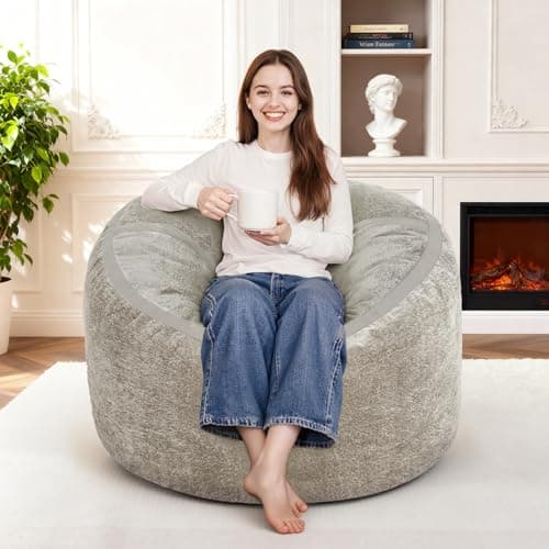 Homguava 3FT Bean Bag Chair Giant Bean Bag Chairs for Adults with Memory Foam Filled,Beanbag Chair with Soft Faux Fur Cover,Comfy Bean Bag Sofa Lounger for Living Room,Game Room,Bedroom - Image 1